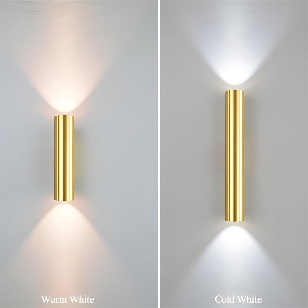AluBeam – Dubbelt Huvud Vägglampa | Guld Cylinder Vägglampa med Upp- och Nedljus