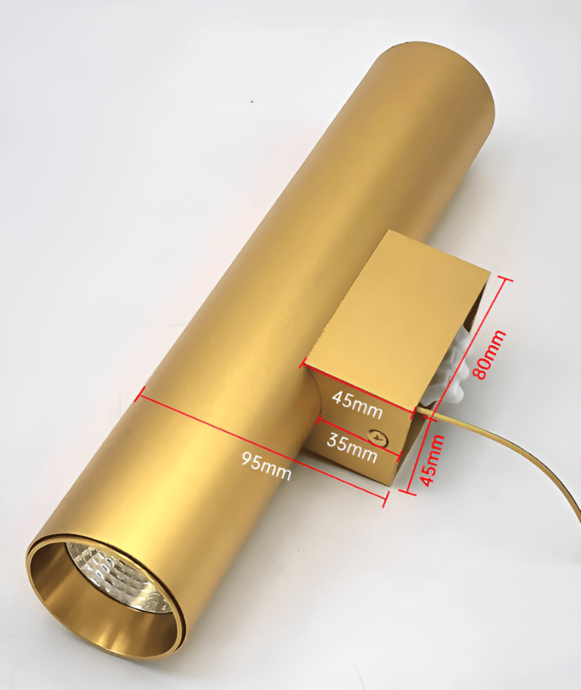 AluBeam – Dubbelt Huvud Vägglampa | Guld Cylinder Vägglampa med Upp- och Nedljus
