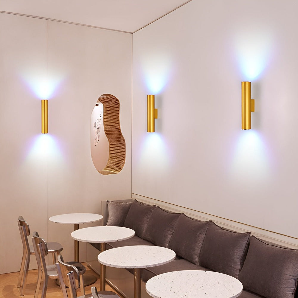 AluBeam – Dubbelt Huvud Vägglampa | Guld Cylinder Vägglampa med Upp- och Nedljus