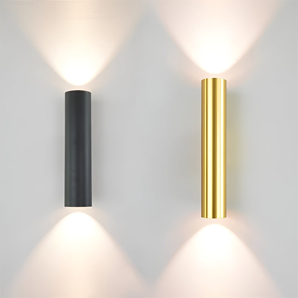 AluBeam – Dubbelt Huvud Vägglampa | Guld Cylinder Vägglampa med Upp- och Nedljus