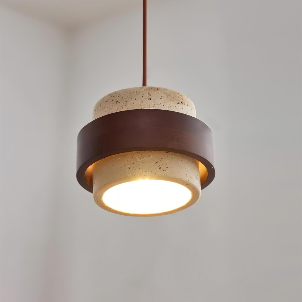 TerraLume – Japandi Pendellampa i Travertin och Valnöt