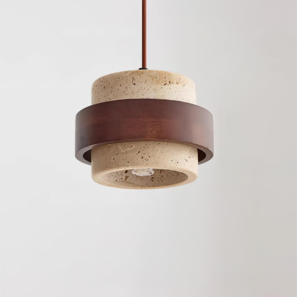 TerraLume – Japandi Pendellampa i Travertin och Valnöt