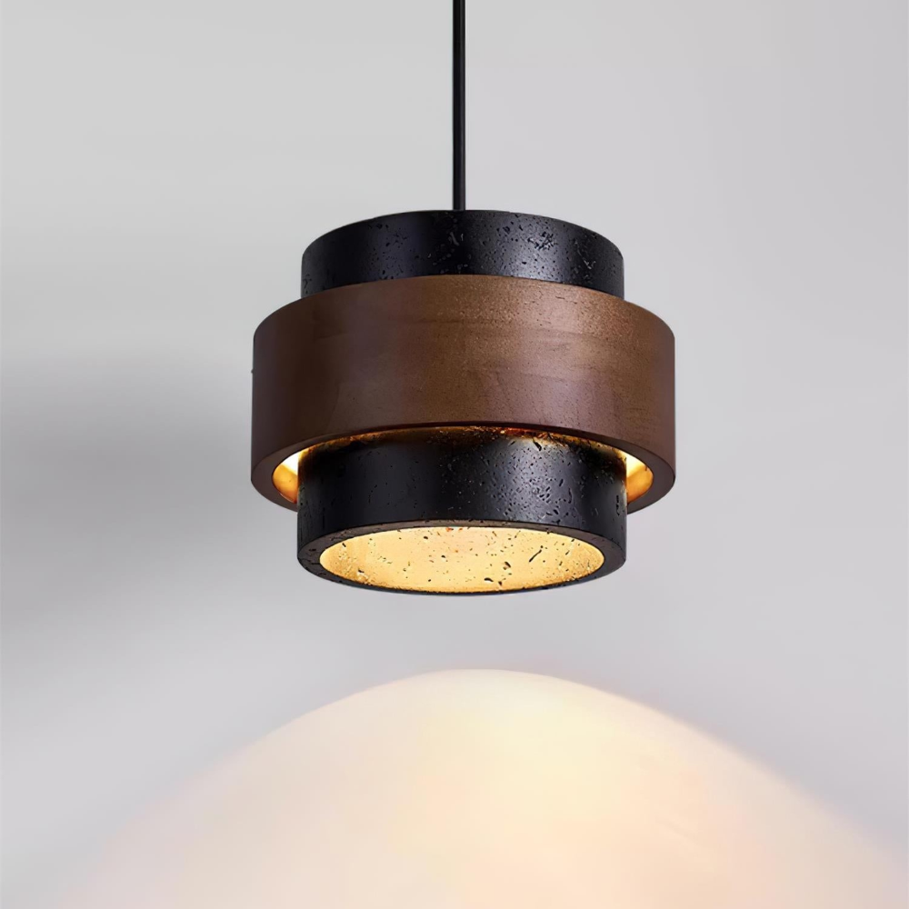 TerraLume – Japandi Pendellampa i Travertin och Valnöt