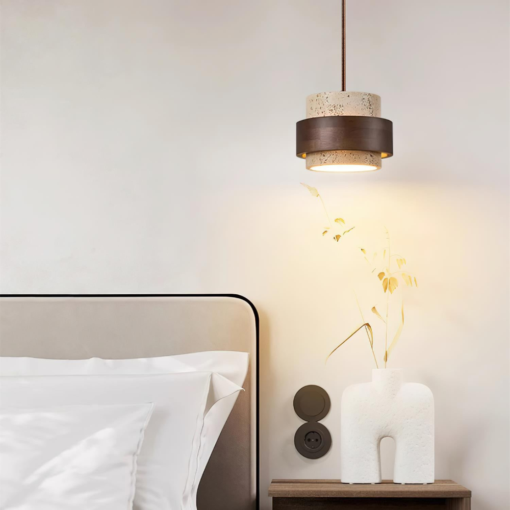 TerraLume – Japandi Pendellampa i Travertin och Valnöt