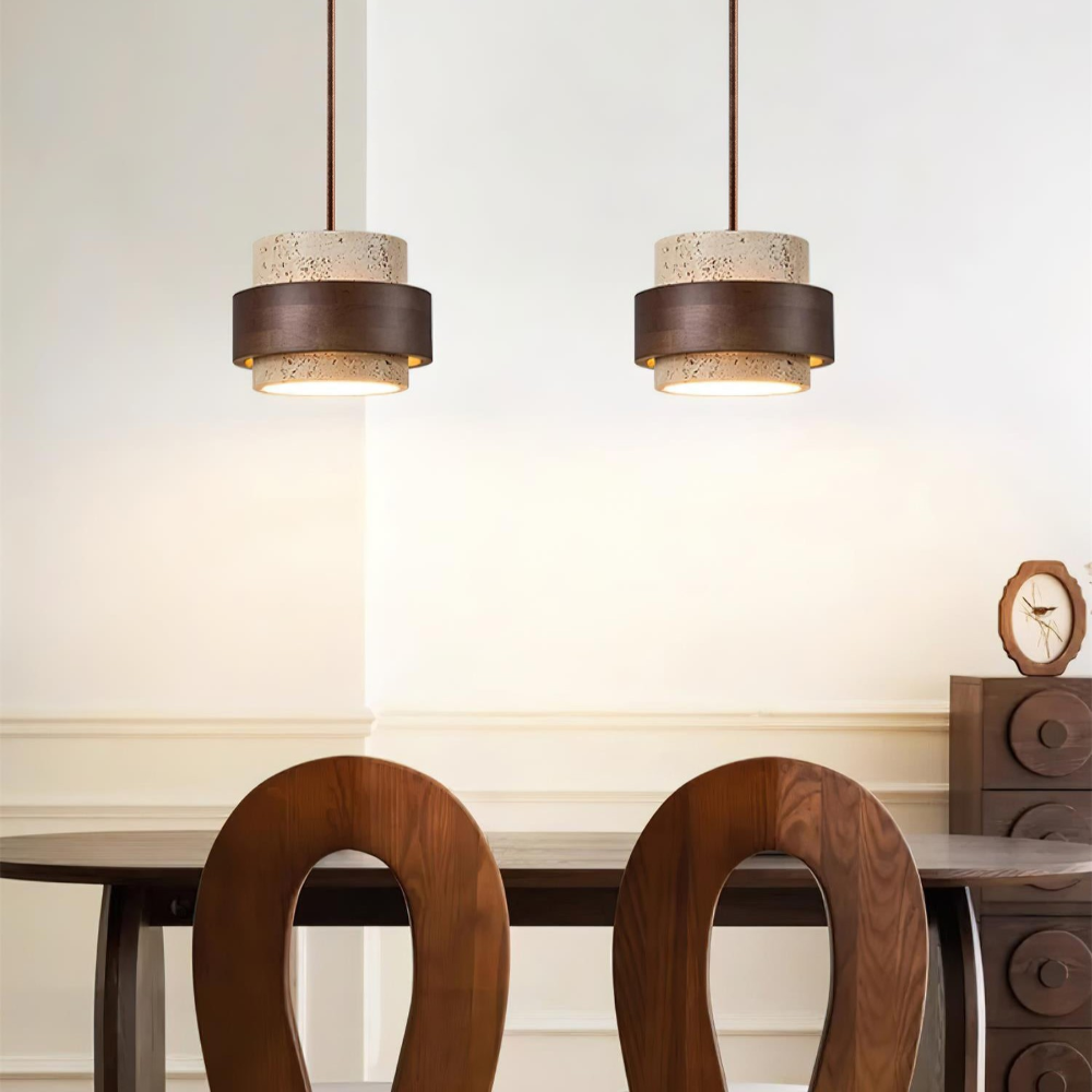 TerraLume – Japandi Pendellampa i Travertin och Valnöt