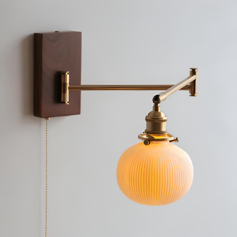 GlowLinn – Justerbar Keramisk Vägglampa med Dragkedja och Trädetaljer