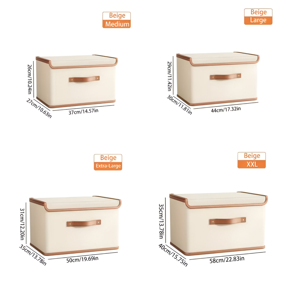 Foldora – Fällbar Förvaringslåda med Lock & Läderhandtag i Oxford-tyg