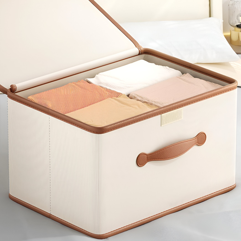 Foldora – Fällbar Förvaringslåda med Lock & Läderhandtag i Oxford-tyg
