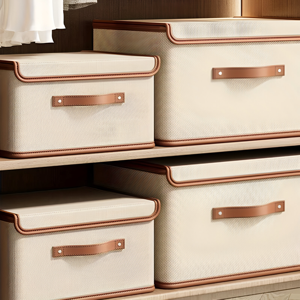 Foldora – Fällbar Förvaringslåda med Lock & Läderhandtag i Oxford-tyg