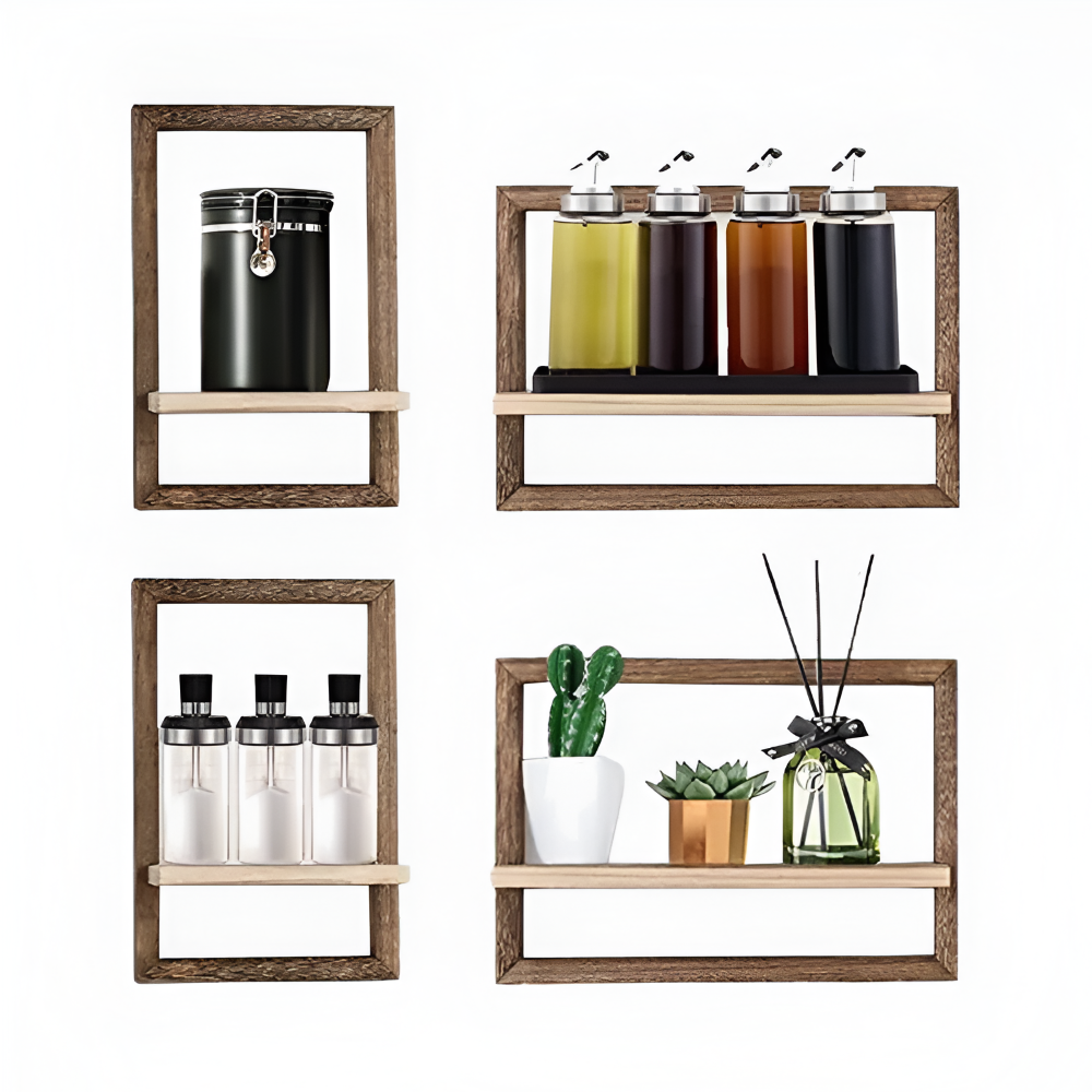 GeoFrame – Modern Geometrisk Trähylla i Flytande Design