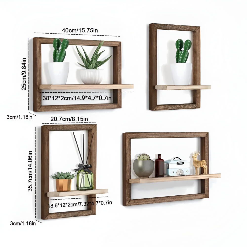 GeoFrame – Modern Geometrisk Trähylla i Flytande Design
