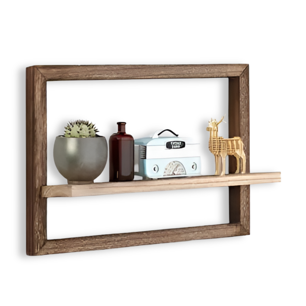 GeoFrame – Modern Geometrisk Trähylla i Flytande Design