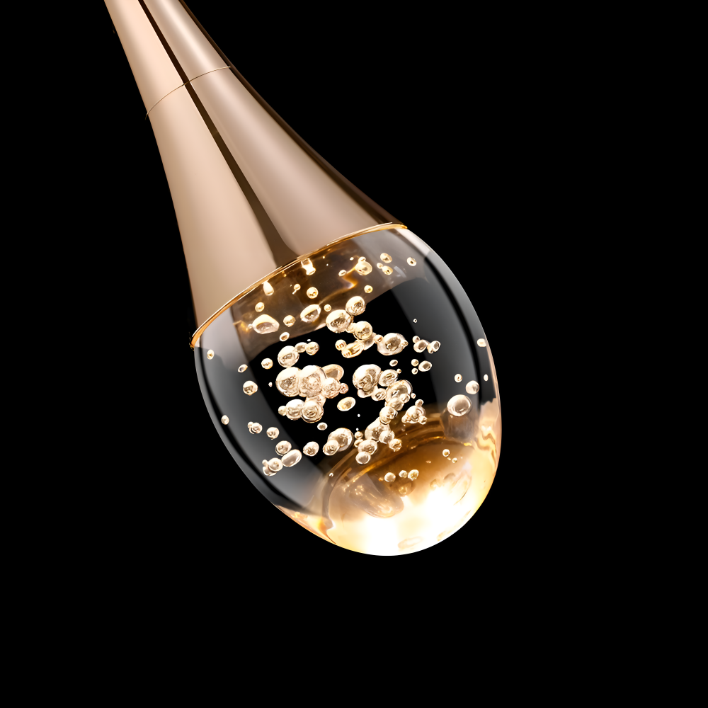 RainSphere – Glas Pendellampa i Svart & Guld med Kristallbubbla-design