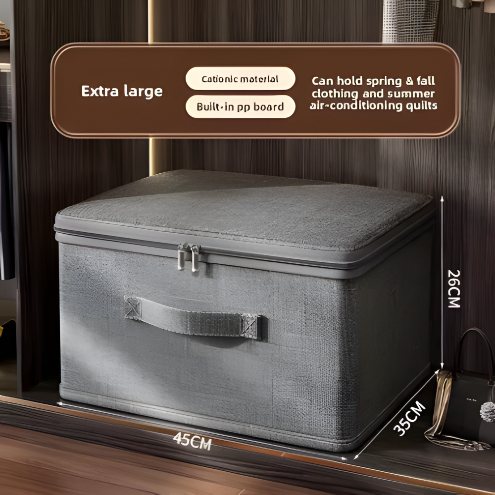 Foldora – Grå Tygförvaringsbox med Lock & Dragkedja, Fällbar och Tvättbar