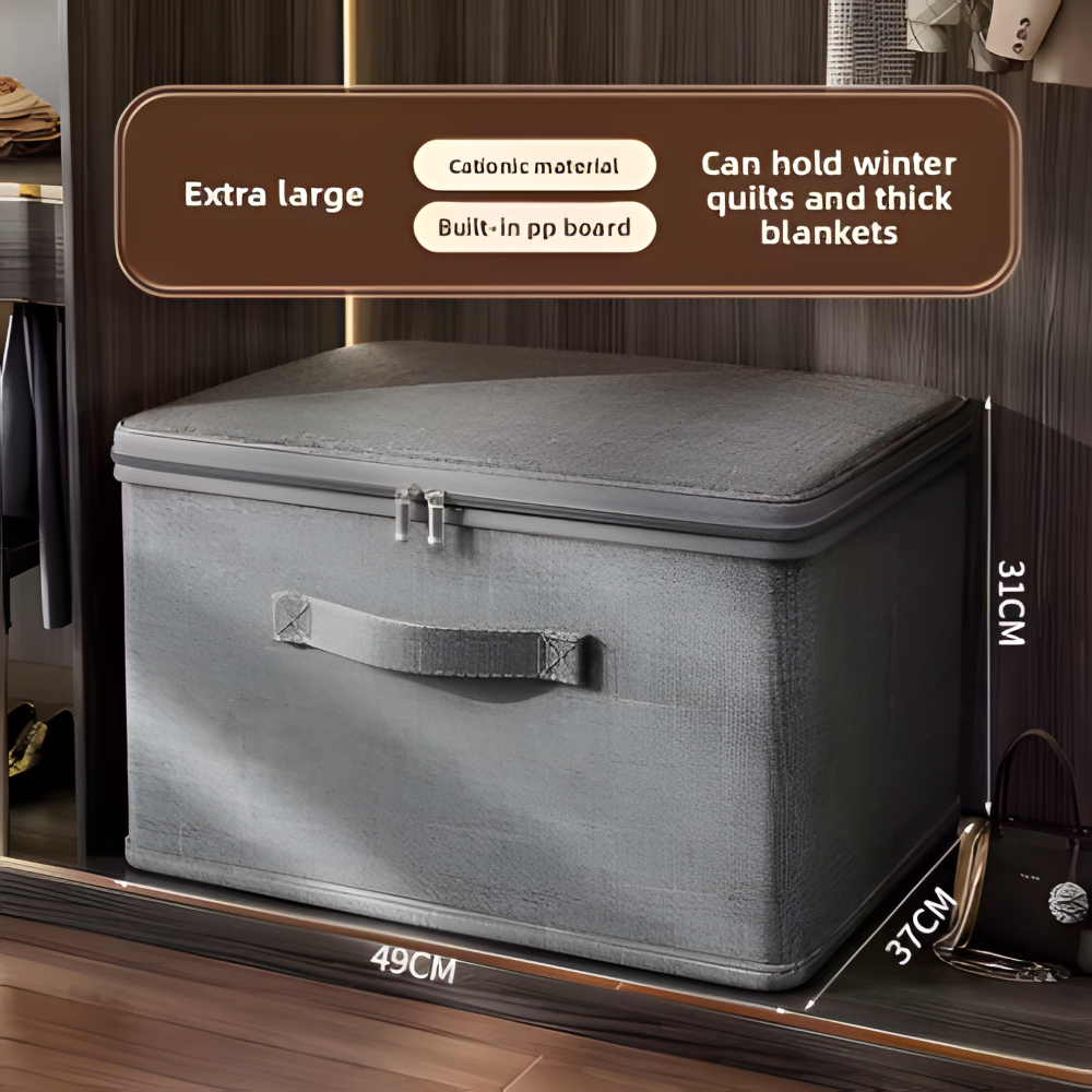 Foldora – Grå Tygförvaringsbox med Lock & Dragkedja, Fällbar och Tvättbar