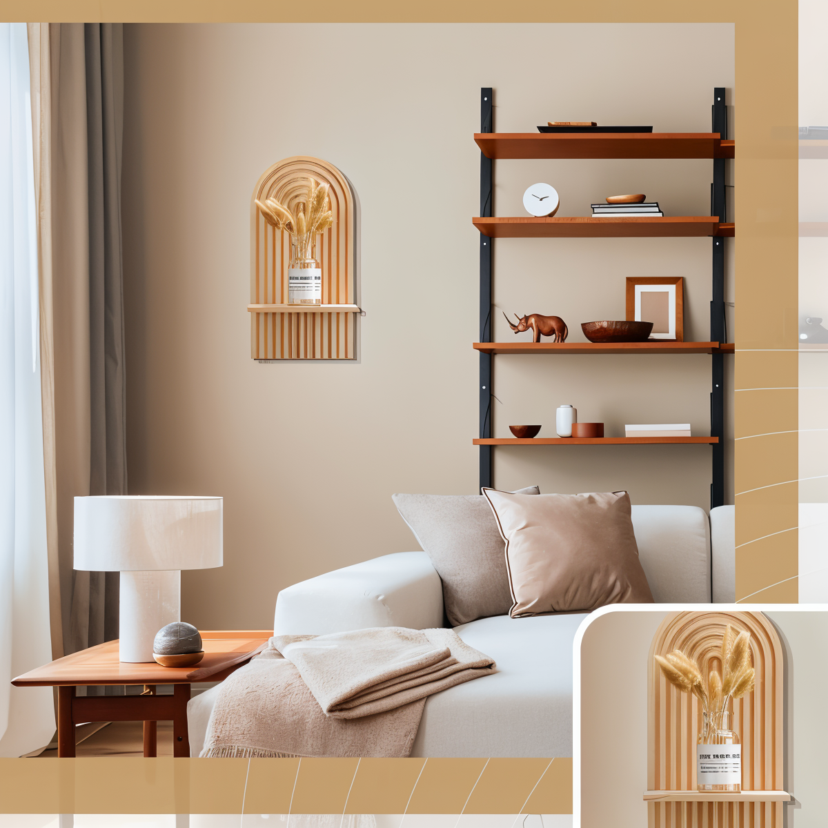 ArchiCurve Shelf – Minimalistisk Boho Trähylla i Skandinavisk Stil