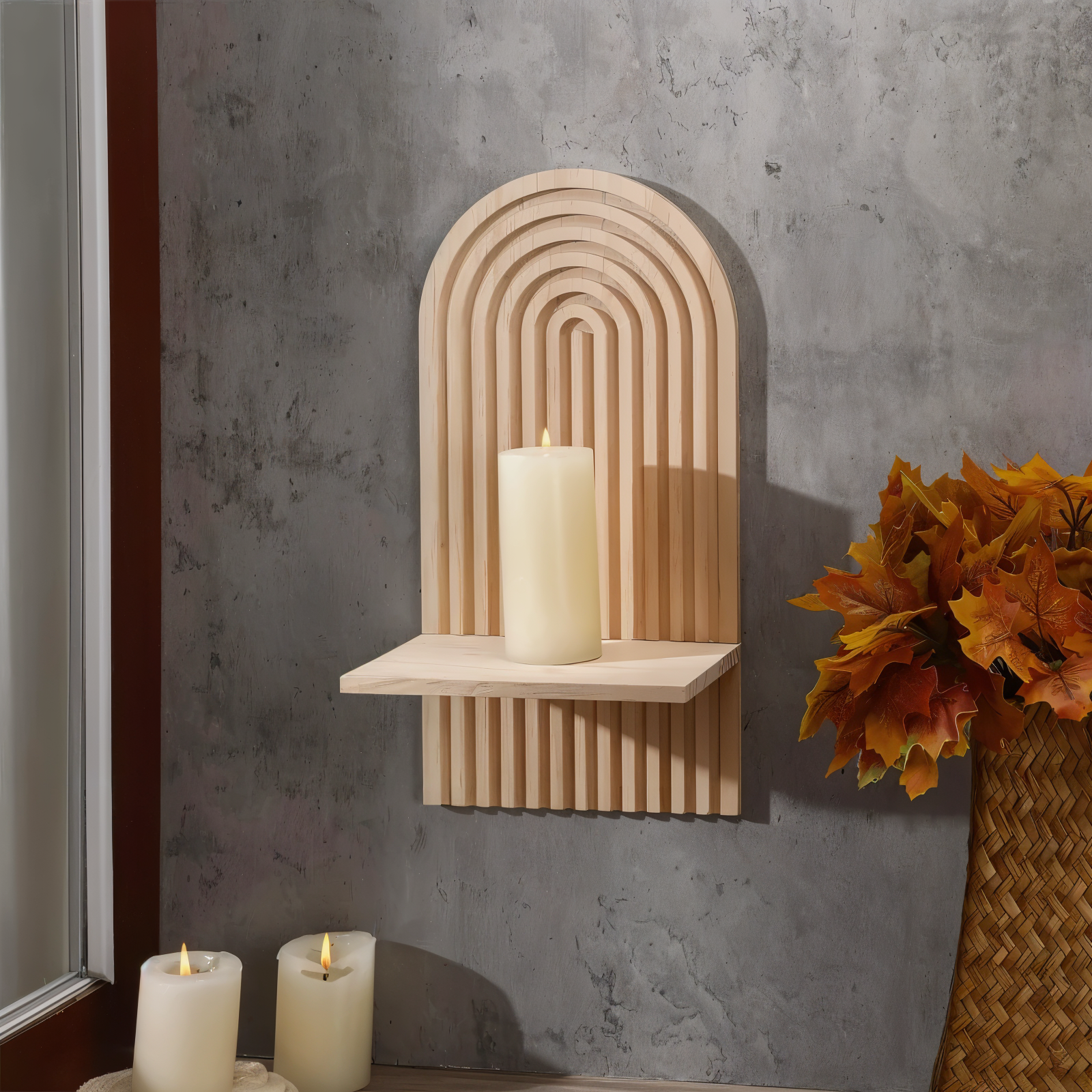 ArchiCurve Shelf – Minimalistisk Boho Trähylla i Skandinavisk Stil