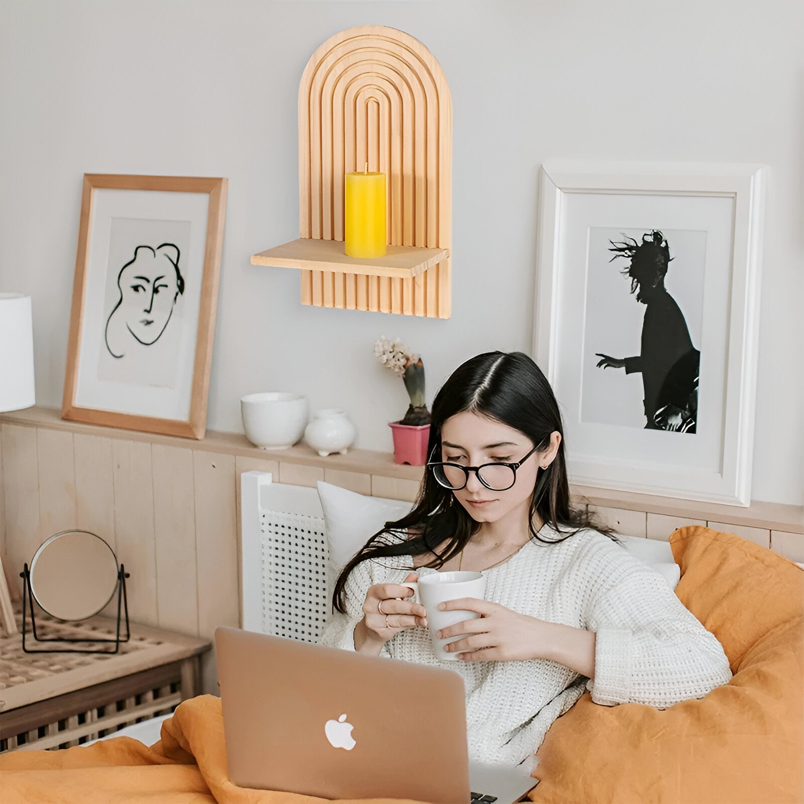 ArchiCurve Shelf – Minimalistisk Boho Trähylla i Skandinavisk Stil