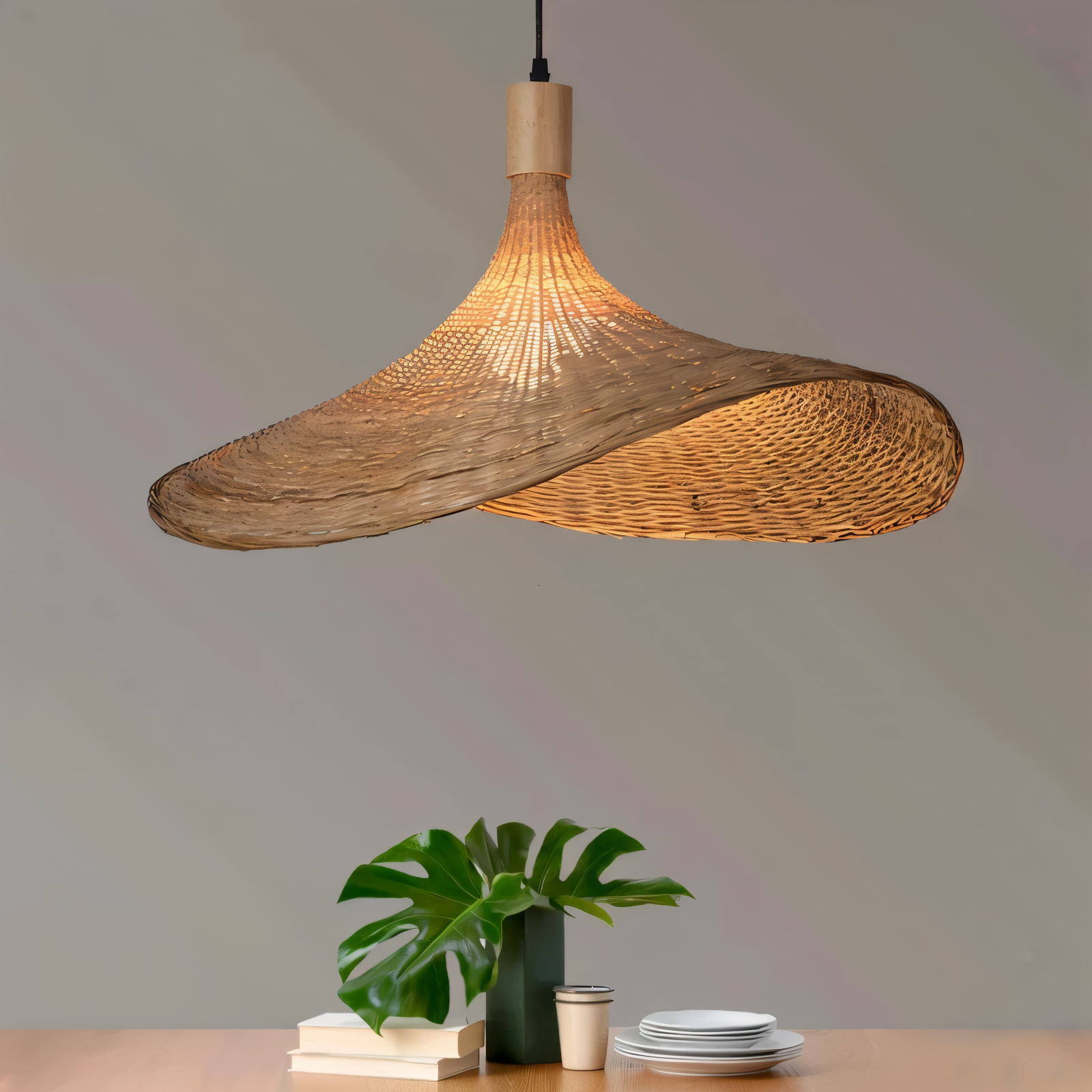 BambWicker – Handgjord Rattan Pendellampa i Naturlig Bambu