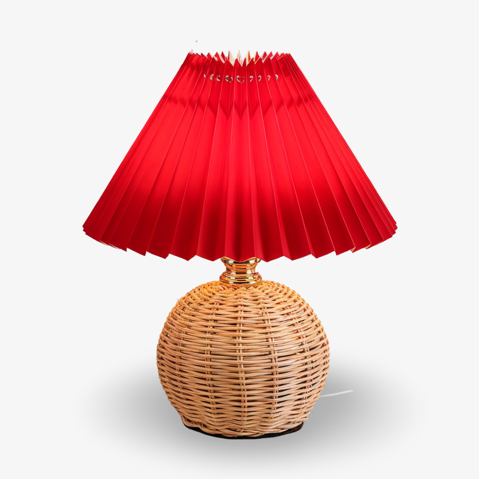 Brolly – Plisserad Retro Bordslampa i Rotting med Konisk Skärm