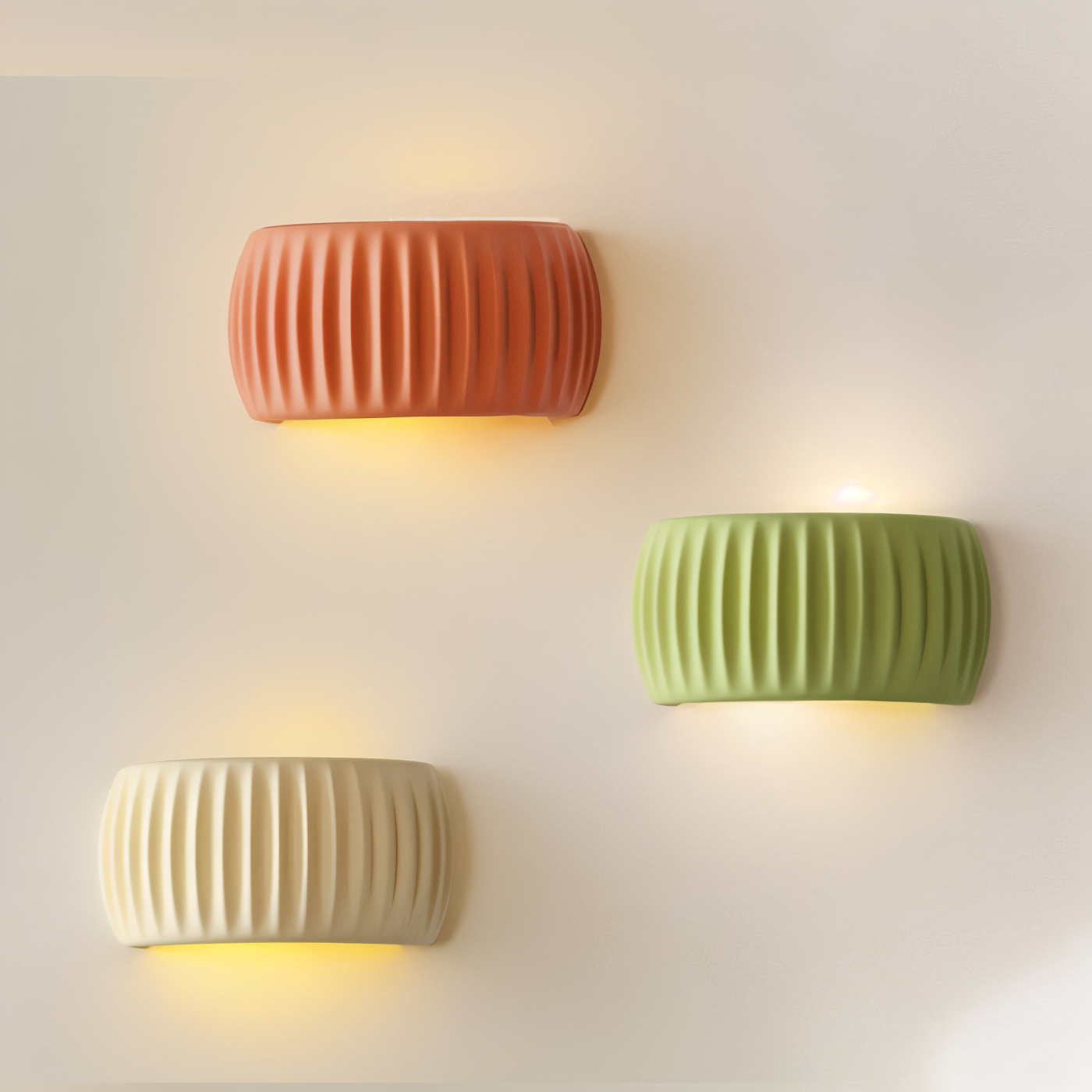 ColoraRib – Grön Ribbad Vägglampa i Harz med Macaron Design & Nordisk LED Belysning