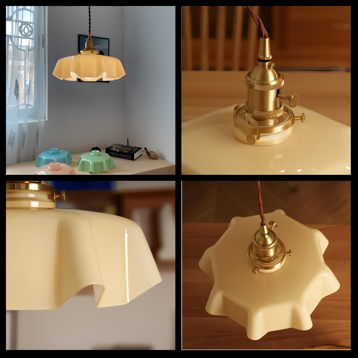 Bellevie – Retro Taklampa i Blomformad Krämfärgad Glasdesign