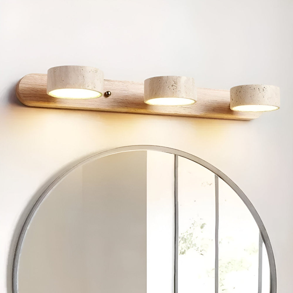 Trevano – Rund LED Vägglampa | Naturstensyta & Trä | Elegant Väggbelysning för Inomhusbruk