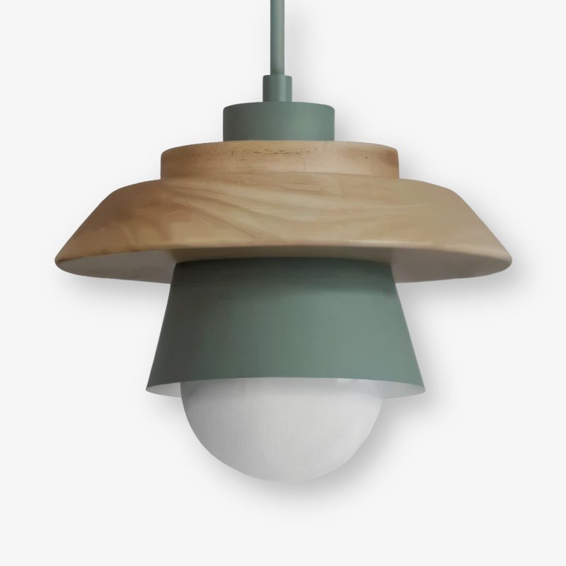 NordWood – Skandinavisk Pendellampa i Trä och Metall med Macaronfärger