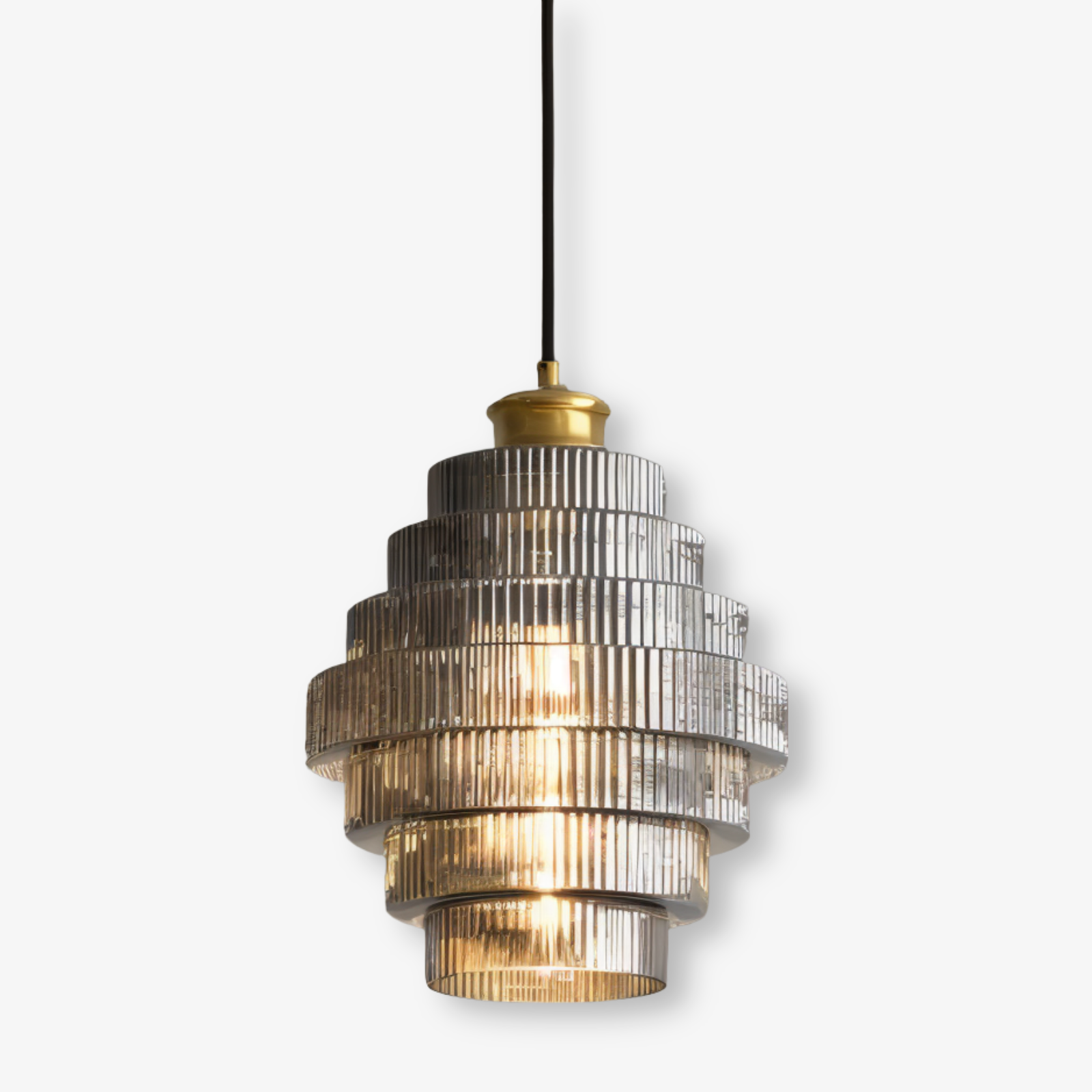 Stunlier – Retro Glas & Mässing Pendellampa med Lagerkron-Design