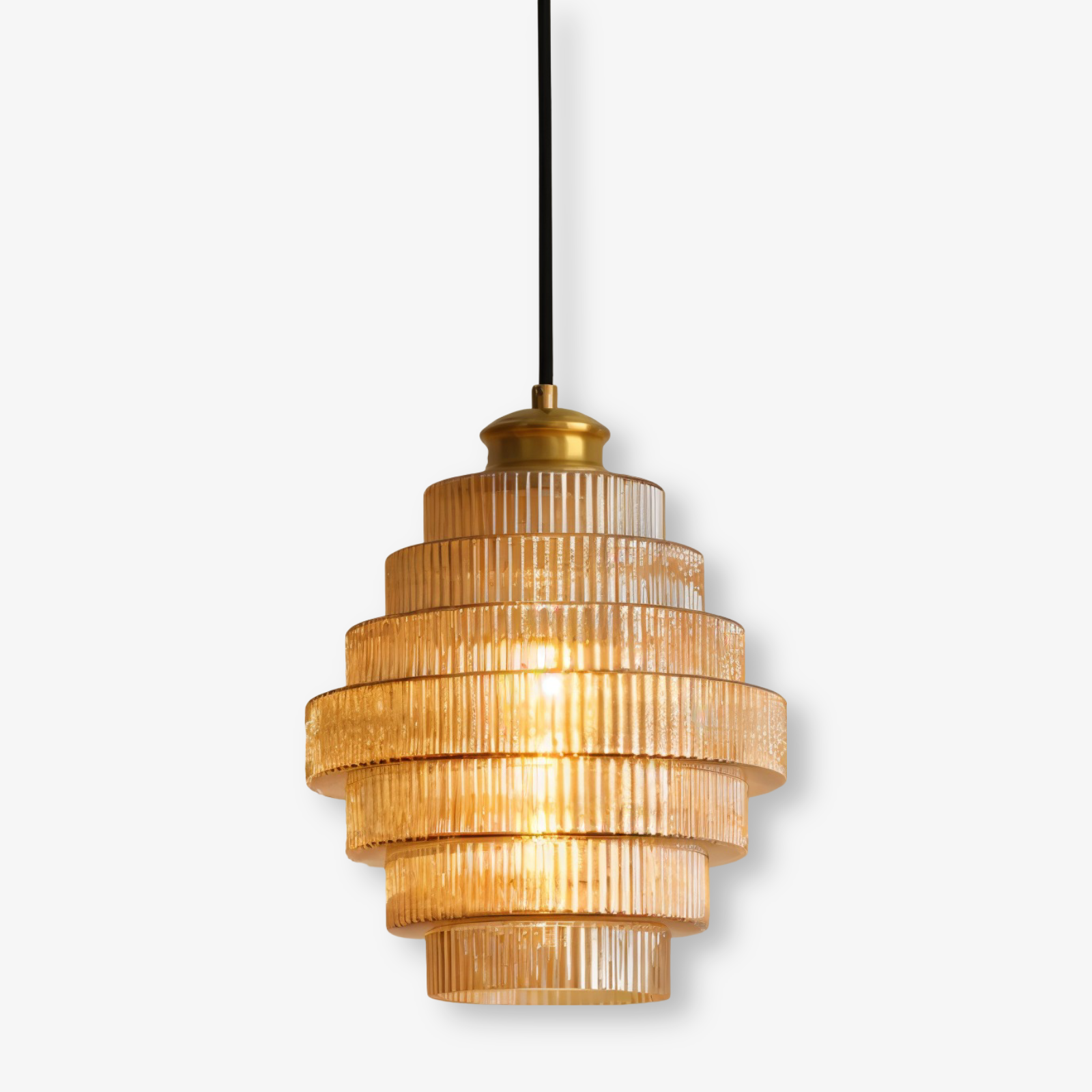 Stunlier – Retro Glas & Mässing Pendellampa med Lagerkron-Design