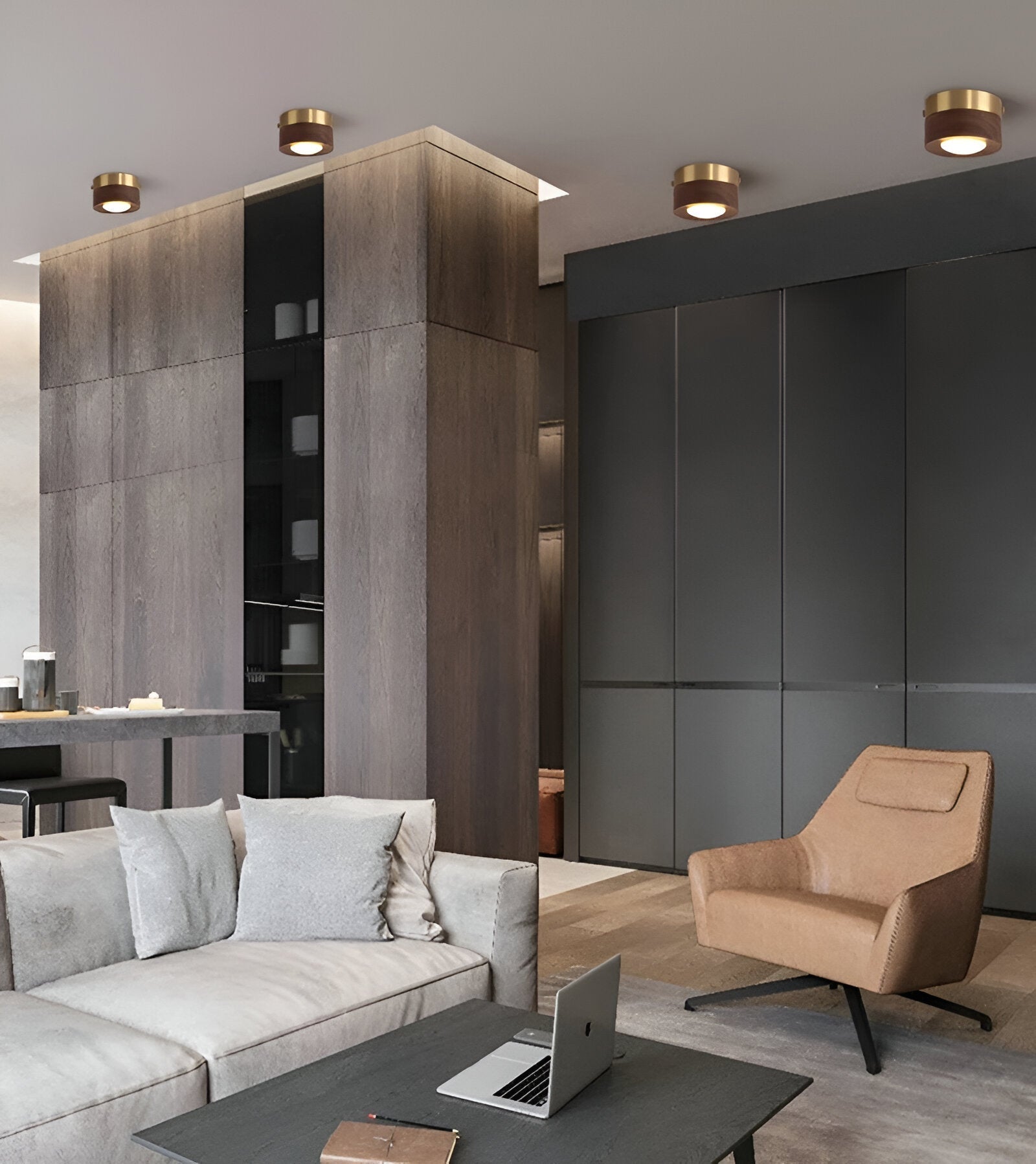 WoodSpot – LED Taklampa i Valnötsträ med Modern Spotlightdesign