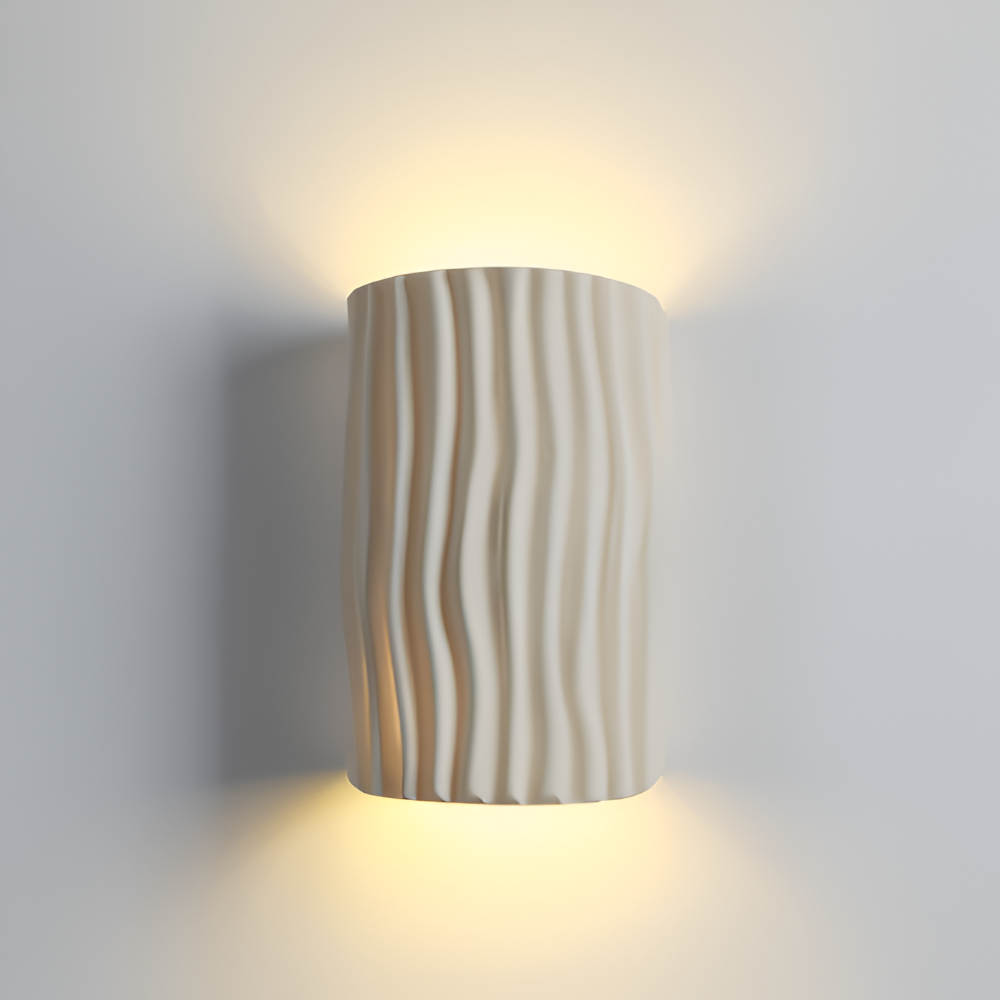 HuePleat – Kurvig Plisserad Vägglampa i Resin med Upp- och Nedåtriktad LED-belysning