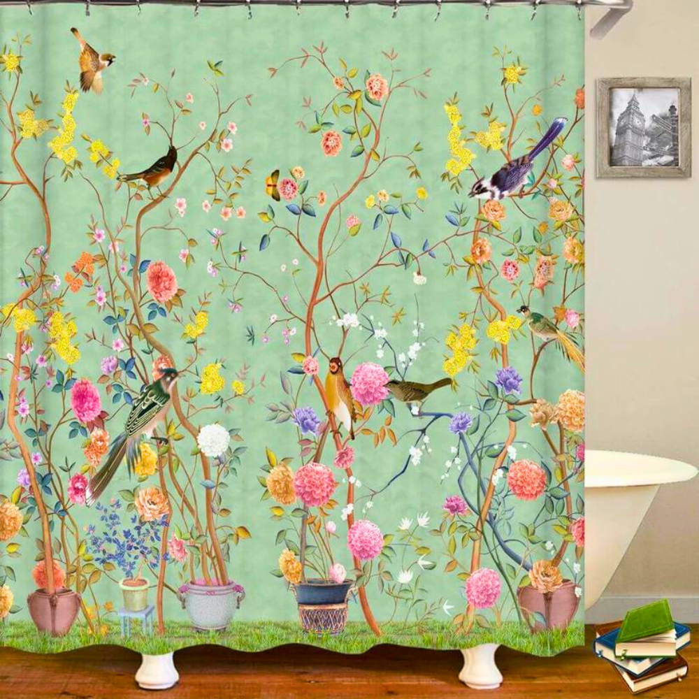Vattentätt duschdraperi med vintage blommönster
