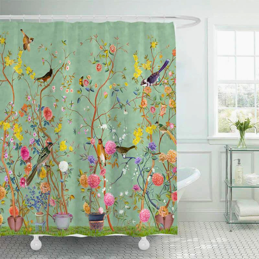 Vattentätt duschdraperi med vintage blommönster