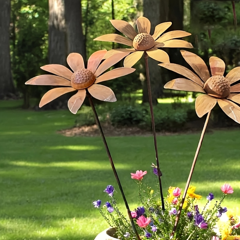 Rustik trädgårdspåle i metall med kamomillblomma 65 cm