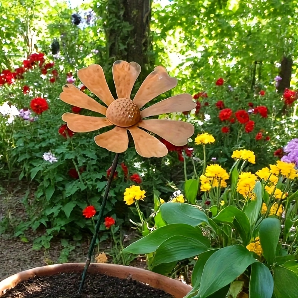 Rustik trädgårdspåle i metall med kamomillblomma 65 cm