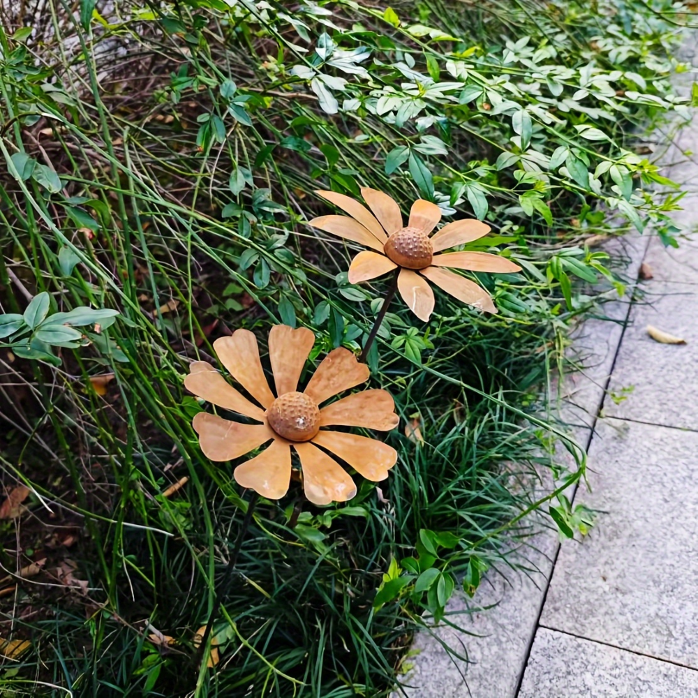Rustik trädgårdspåle i metall med kamomillblomma 65 cm
