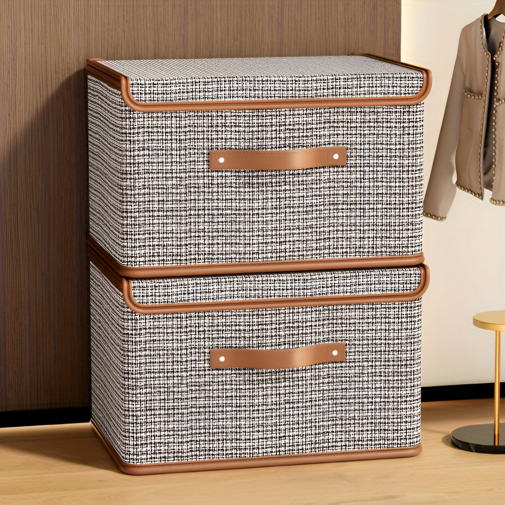 Lunexa – Stor Förvaringslåda med Lock i Tyg, Hopfällbar & Stilren