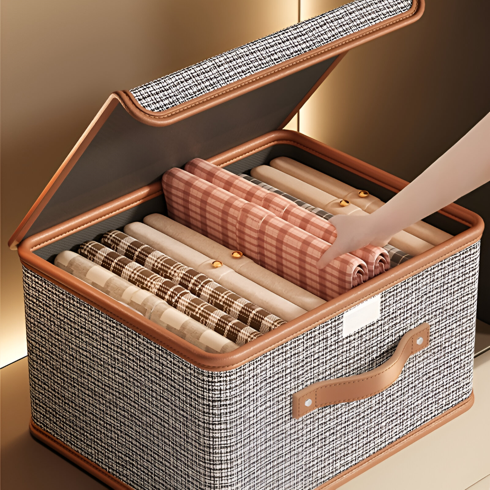 Lunexa – Stor Förvaringslåda med Lock i Tyg, Hopfällbar & Stilren