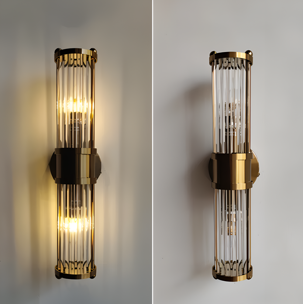 Aurelia – Vägglampa i Guld med Ribbade Kristalldetaljer och E14 LED-belysning