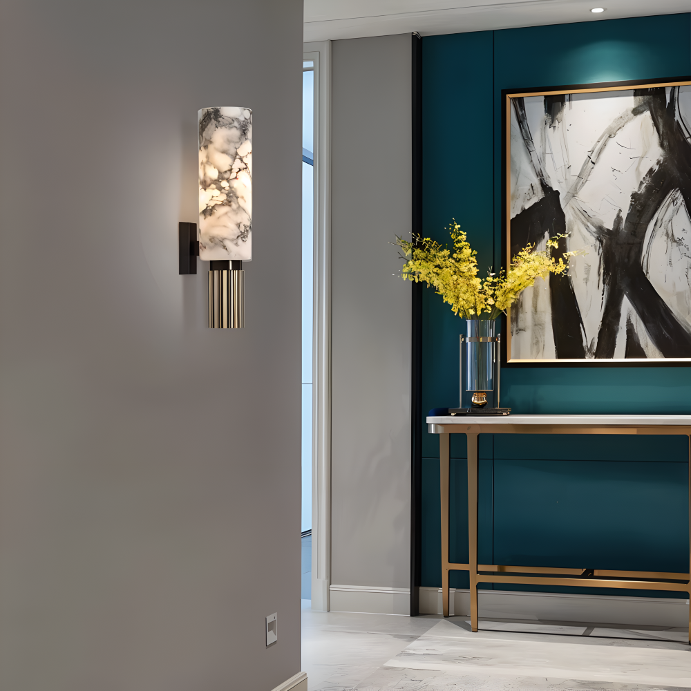Marbela – Vägglampa i Naturmarmor med Cylindrisk LED-design