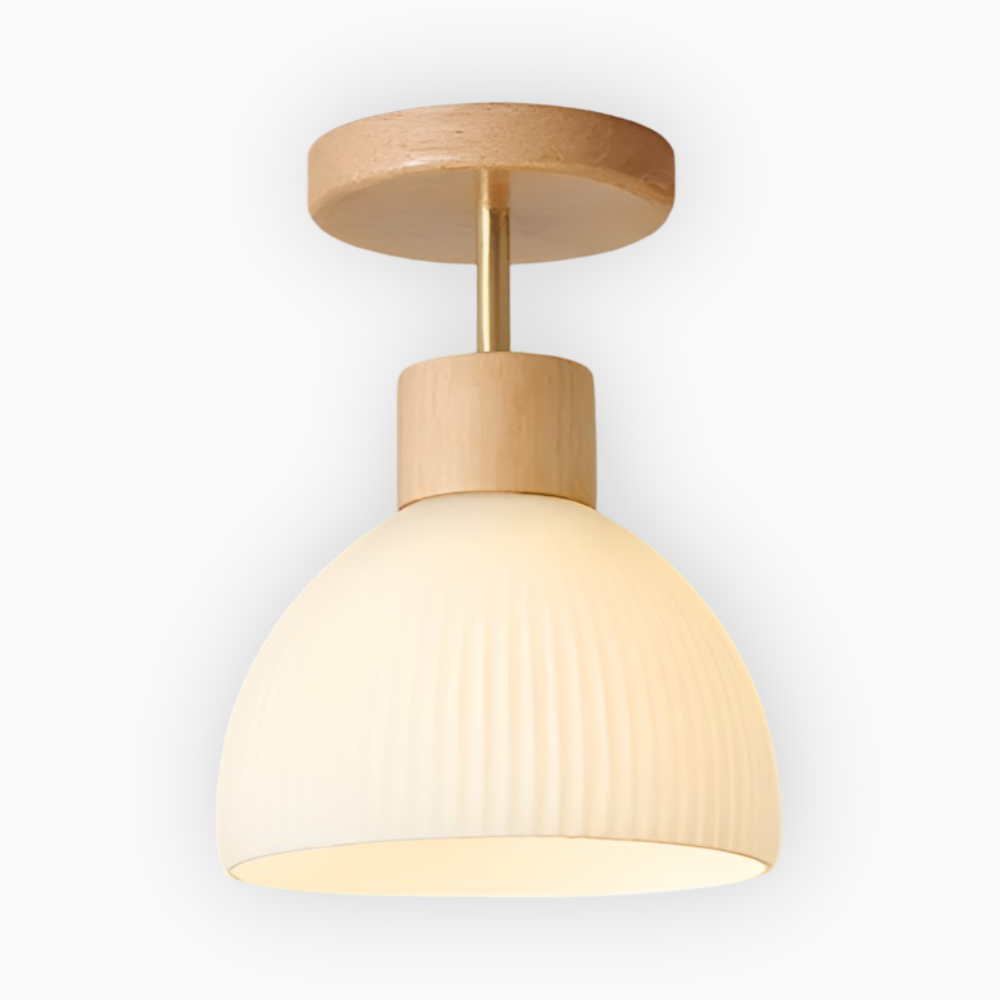 LjusAisle – Nordisk Ribbad LED Taklampa i Glas och Trä