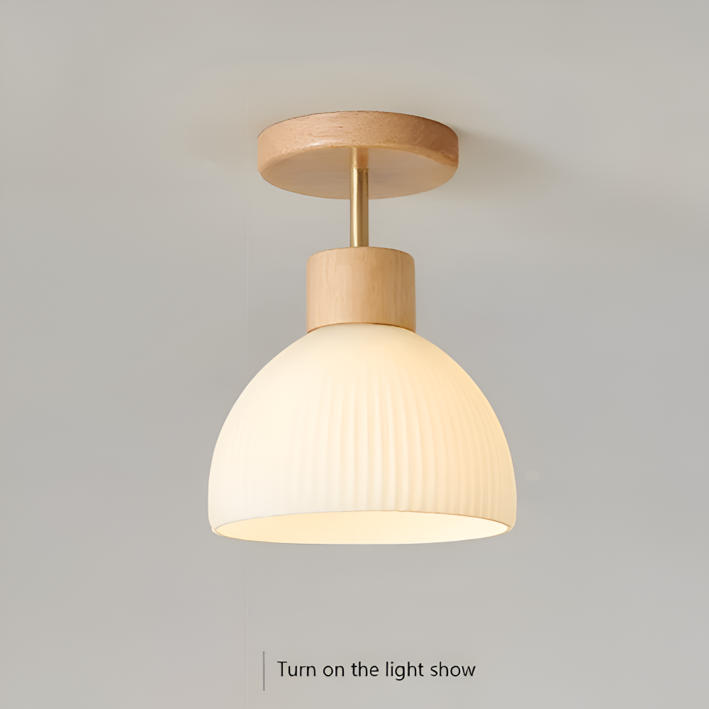 LjusAisle – Nordisk Ribbad LED Taklampa i Glas och Trä