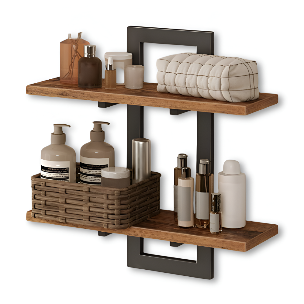 WallTwin – Minimalistisk Två-Nivå Vägghylla i Trä