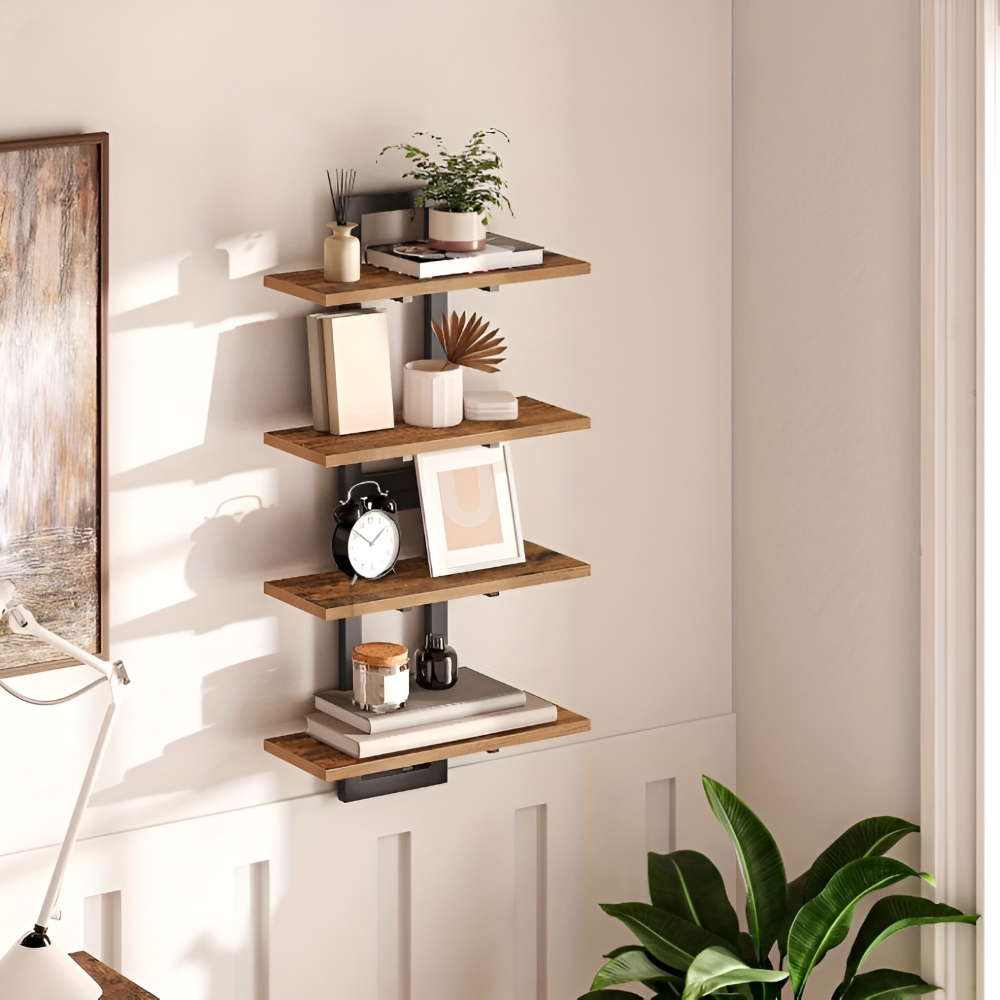 WallTwin – Minimalistisk Två-Nivå Vägghylla i Trä