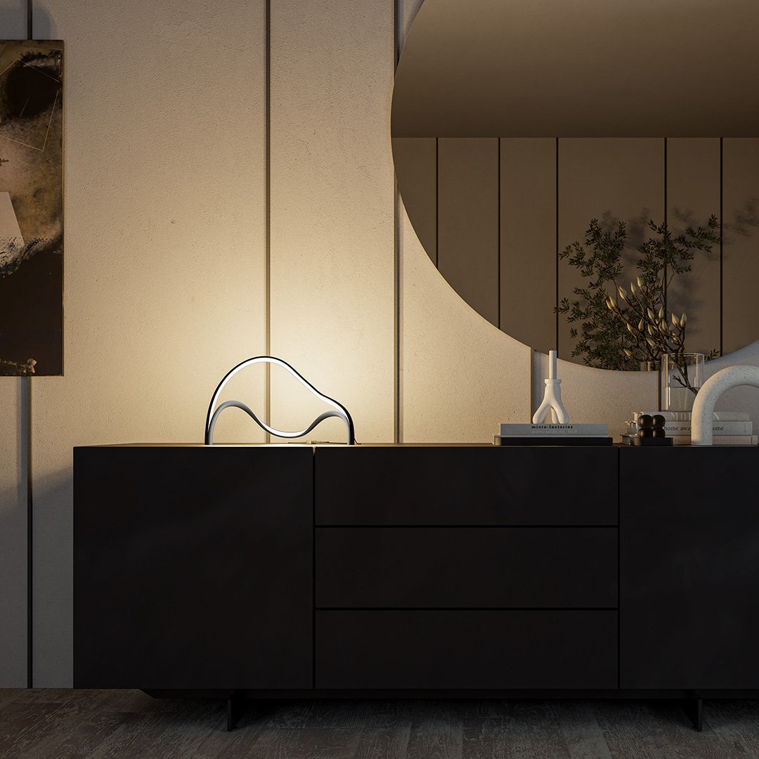 Noir Élégance - Modern Svart Bordslampa med Matt Yta och Varmvitt Ljus