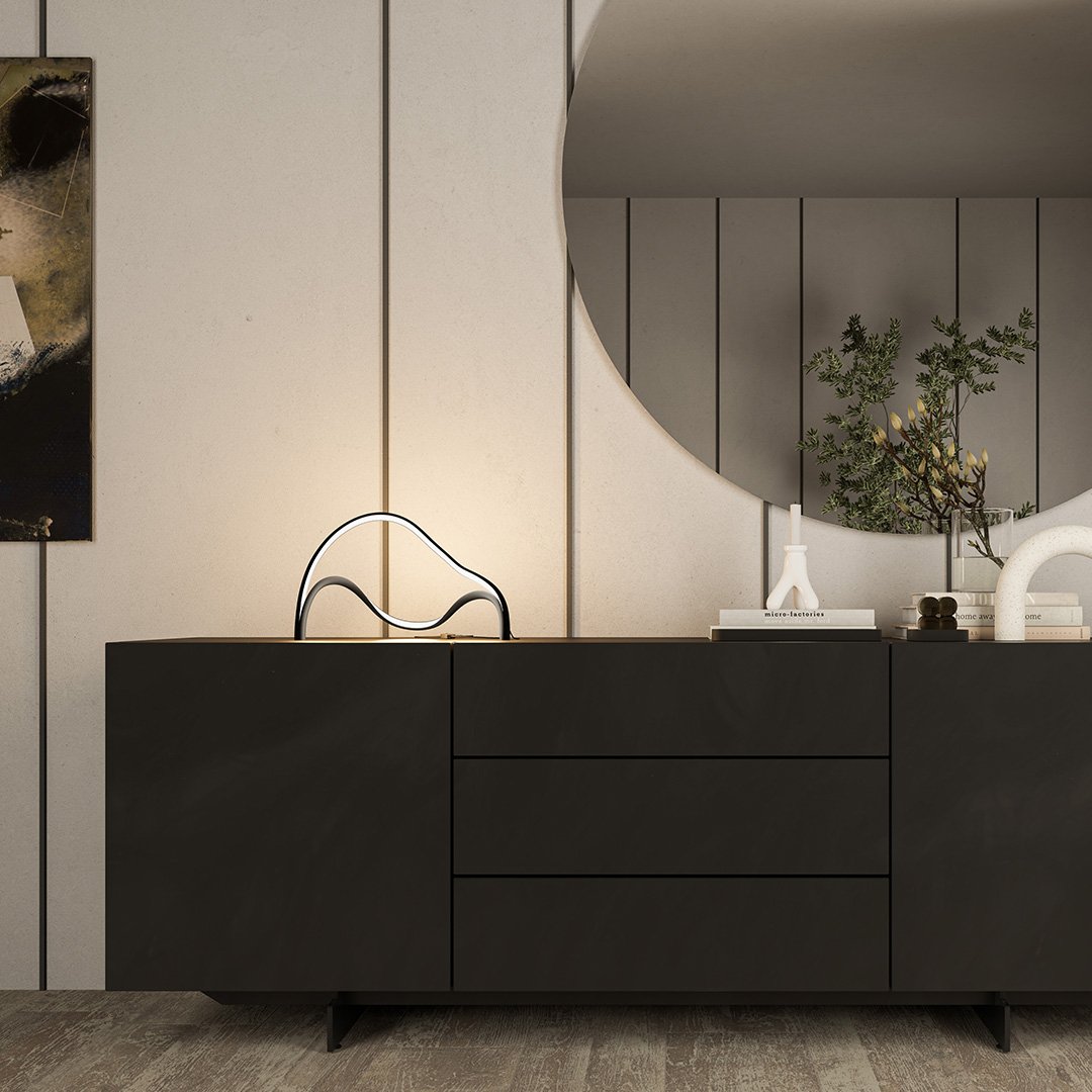 Noir Élégance - Modern Svart Bordslampa med Matt Yta och Varmvitt Ljus