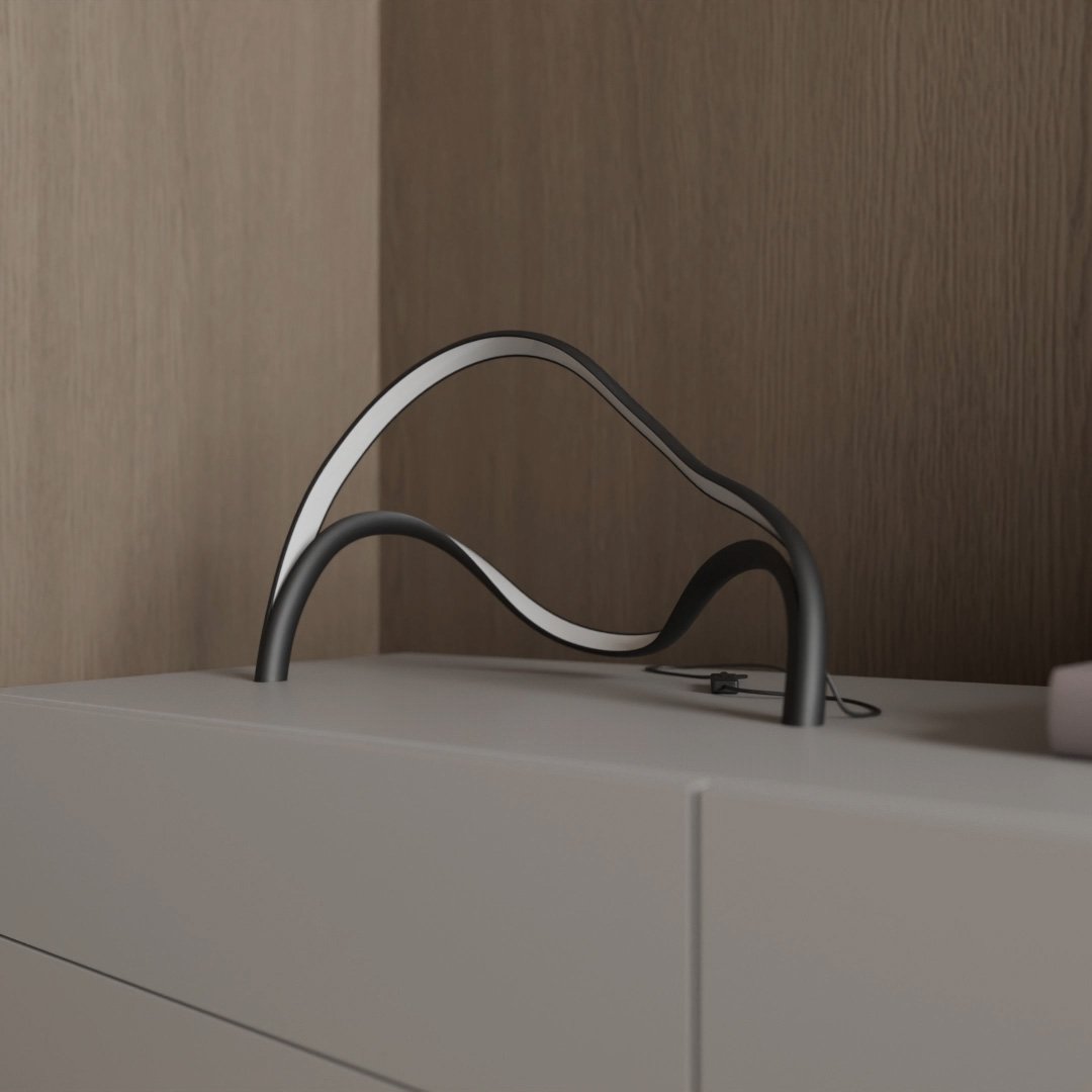 Noir Élégance - Modern Svart Bordslampa med Matt Yta och Varmvitt Ljus