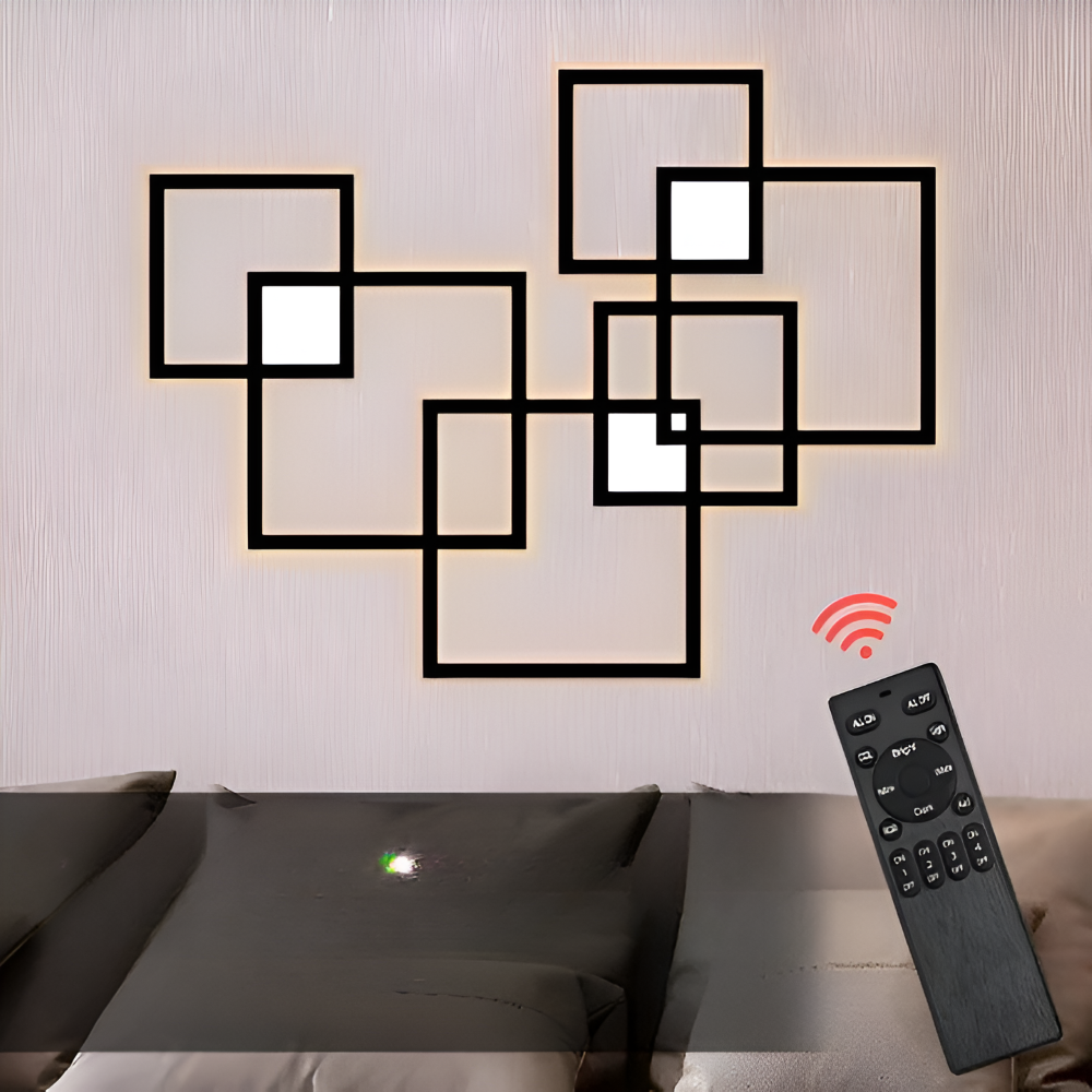 LumoSquare – Fyrkantig Vägglampa i Metall med Dimbart LED-ljus och Fjärrkontroll