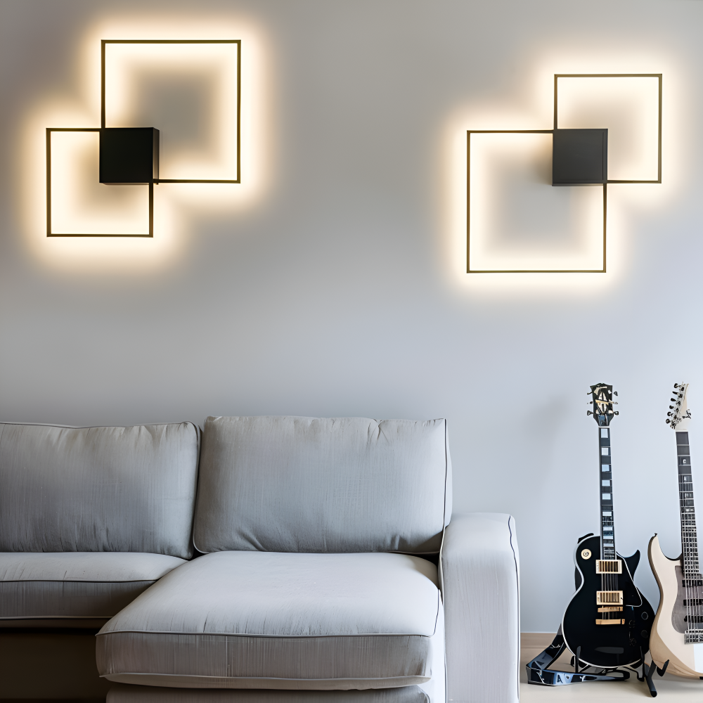 LumoSquare – Fyrkantig Vägglampa i Metall med Dimbart LED-ljus och Fjärrkontroll